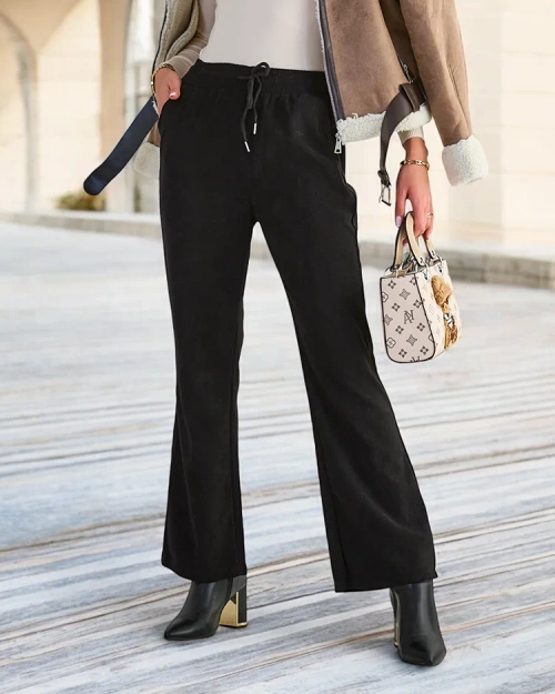 Royalfashion Чорні жіночі штани з вельветової тканини