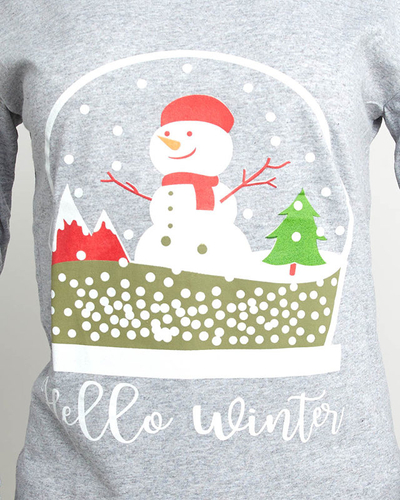 Grauer Damen Schlafanzug mit Schneemann- Kleidung