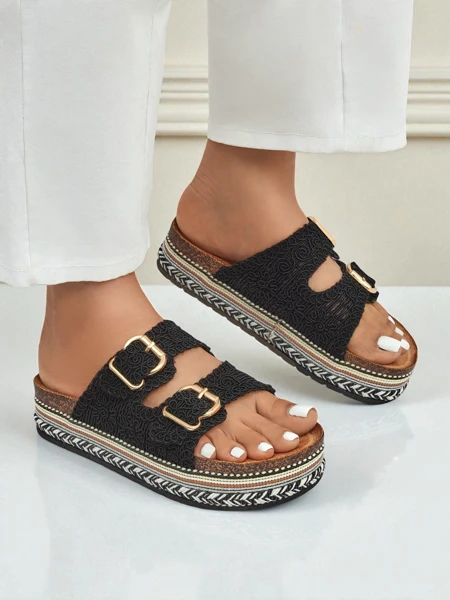 Royalfashion Damen-Plateausandalen mit Schnallen CorkStyle