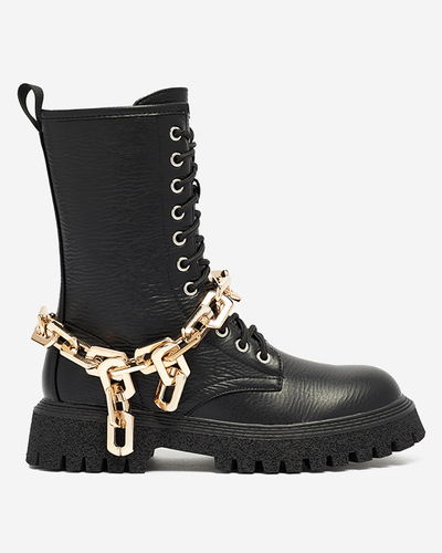 Schwarzer Damenstiefel mit Goldkette Azerik - Schuhe
