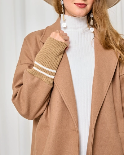 Royalfashion Knielange Manteljacke für Damen in Hellbraun