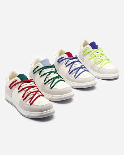 Weiße und graue Damen-Sport-Sneakers mit roten Schnürsenkeln Olierinc - Schuhe