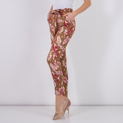 Коричневі жіночі штани з принтом