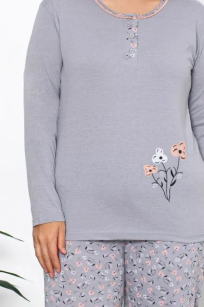 Royalfashion Baumwoll Damen 2-teilige Blumen Schlafanzug XXXL