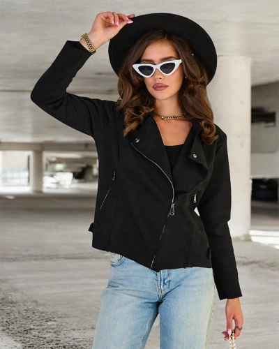 Royalfashion Damen-Ramoneskin-Jacke aus Ökowildleder mit Taschen