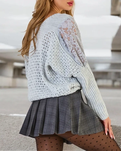 Royalfashion Damen durchbrochener Pullover mit Spitze