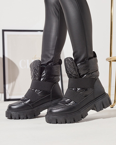 OUTLET Жіночі черевики а-ля снігоступи на плоскій підошві чорного кольору Ferory- Footwear