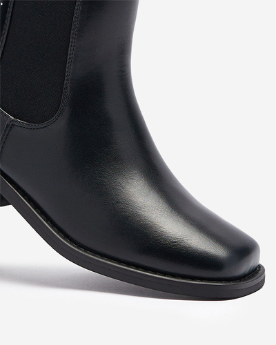 Hohe Damenstiefel mit eckiger Kappe aus schwarzem Sudis- Footwear