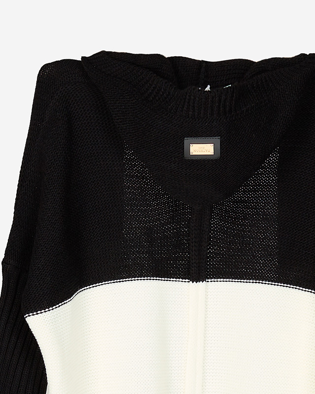 Langer Cape-Pullover für Damen in Schwarz, Creme und Grau - Kleidung