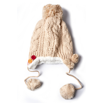 Beige Kinder-Knotenmütze mit Dekoration - Accessoires