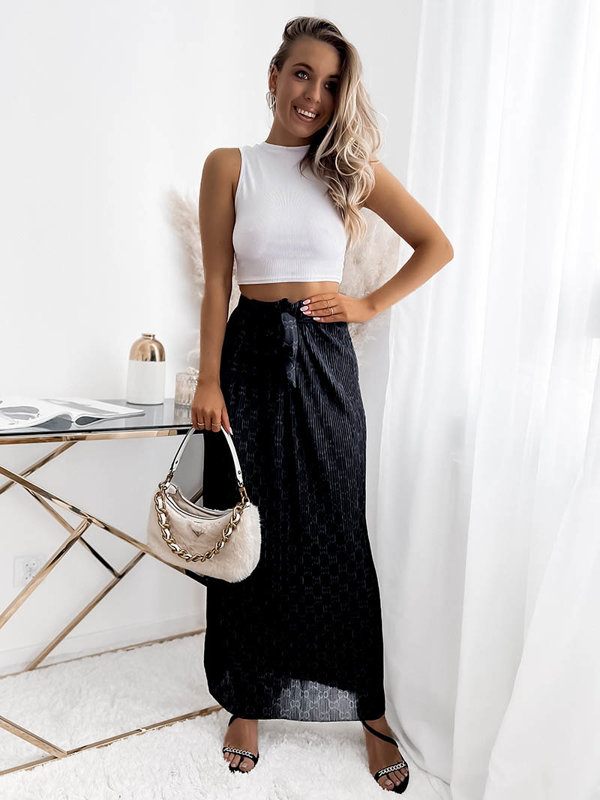 Schwarzer Damen-Faltenrock mit Muster - Kleidung