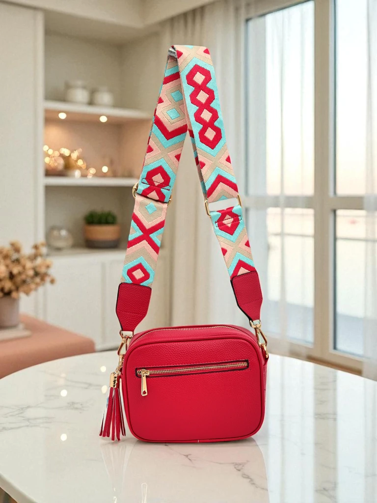 Royalfashion Kleine Damenhandtasche aus Öko-Leder mit buntem Riemen Kovi Lace