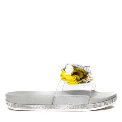 OUTLET Graue Hausschuhe mit dekorativen Blumen von Novia - Schuhe
