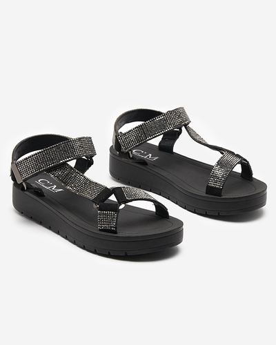 Damensandale mit Zirkonia in Schwarz Qroc- Footwear