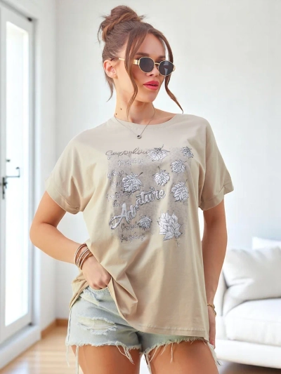 Royalfashion Damen Baumwoll-T-Shirt mit Blattdruck