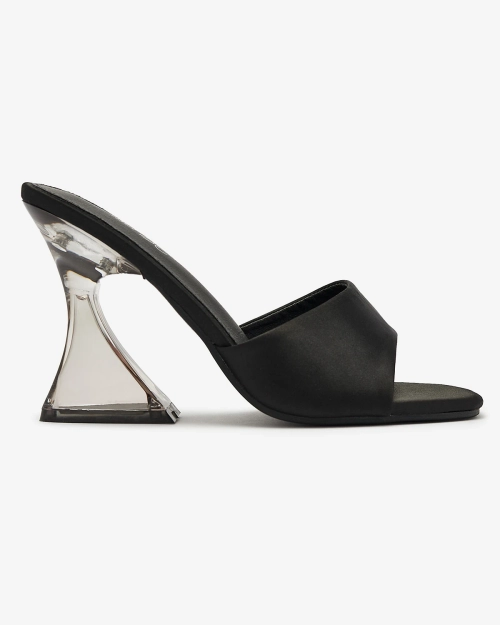 Чорні жіночі шльопанці на прозорому каблуці Ageria - Взуття