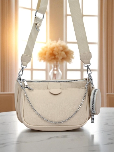 Жіноча шкіряна сумка Perseida Multi Beige з ланцюжком і сумочкою