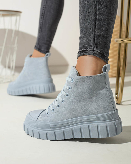 Світло-блакитні жіночі спортивні черевики на шнурівці а-ля кросівки Netara - Взуття