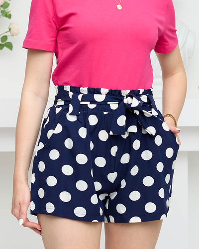 Marineblaue Damen-Shorts aus gepunktetem Stoff - Kleidung