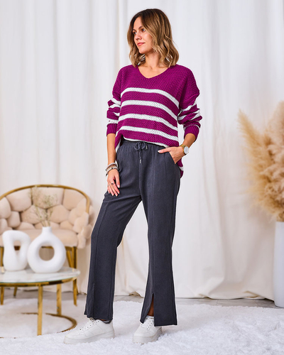 Royalfashion Dunkelgraue Cord Damen Stoffhose