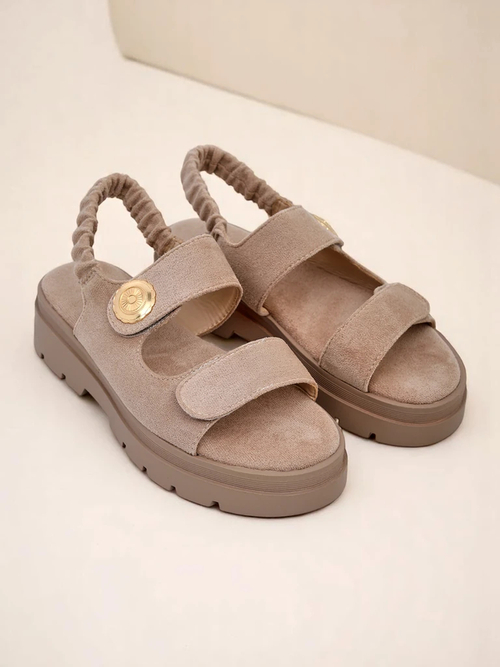 Сандалі жіночі бежеві Royalfashion Callista на платформі із замші