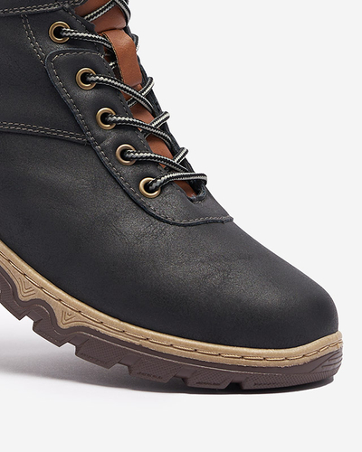 Schwarze Damen-Wanderschuhe mit Poritsu-Fell gebunden - Schuhe