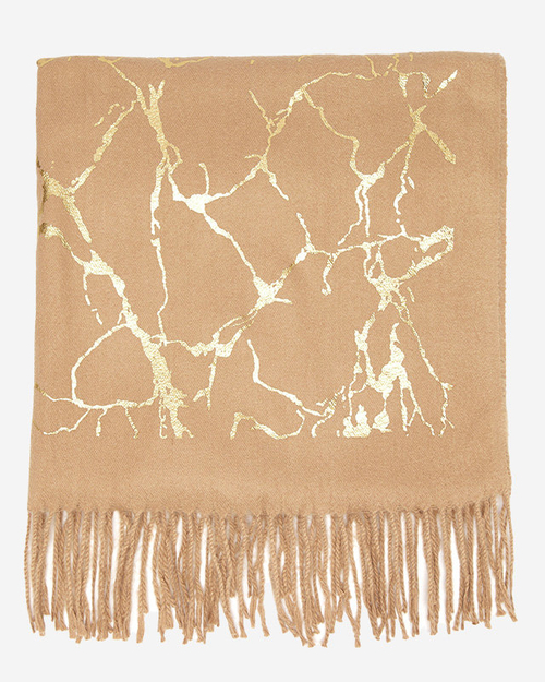 Коричневий шарф із золотим принтом