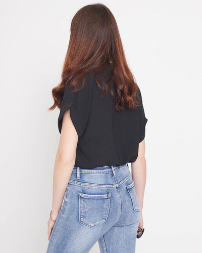 Schwarz Damenhemd zum Binden - Kleidung