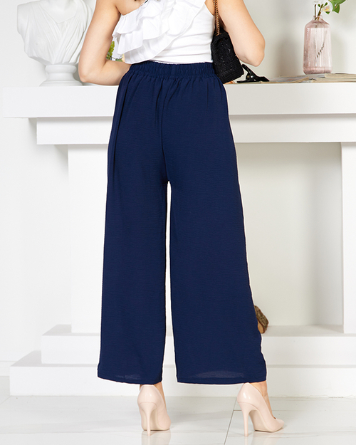 Темно-сині жіночі широкі брюки-палаццо - Одяг