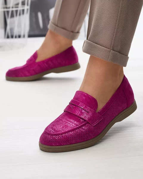 Fuchsia durchbrochene Damenmokassins mit glänzender Oberfläche Idesa - Footwear