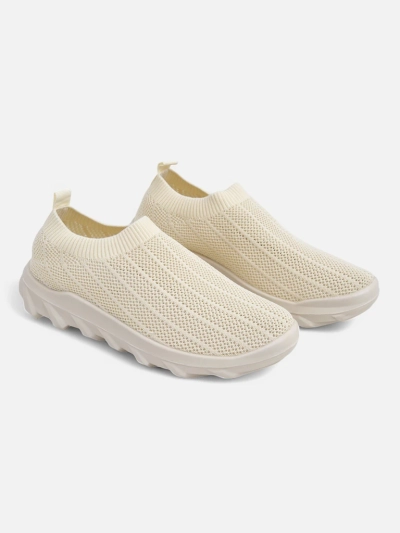 Arete Beżowe Damen-Slipper, atmungsaktive Stoff-Sneakers