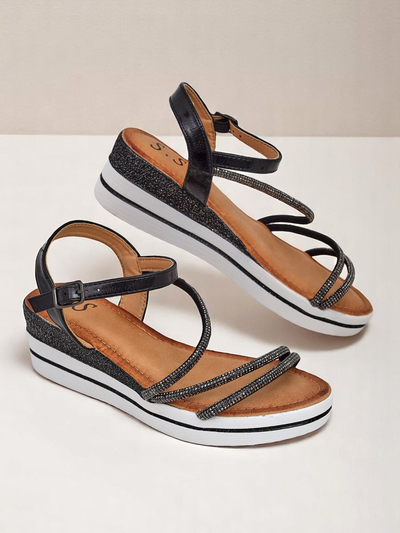 Royalfashion Damensandalen mit Keilabsatz und Strass Ballosa