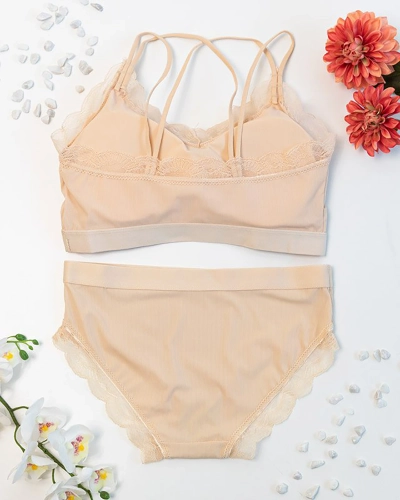 Beige Damenwäsche mit Spitze - Unterwäsche