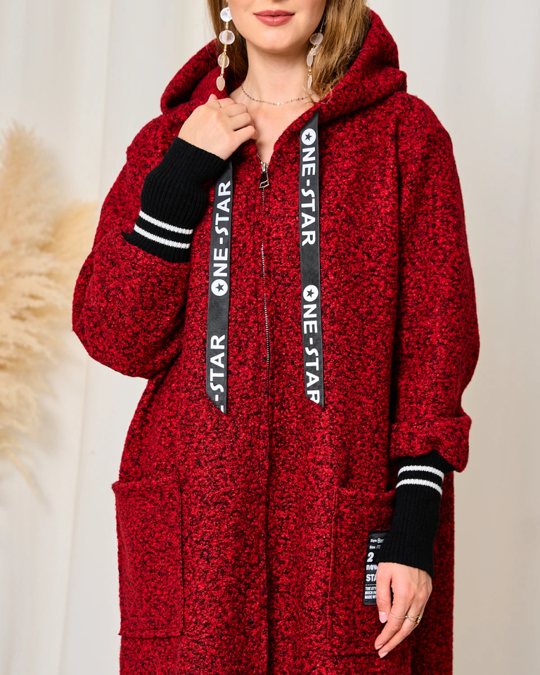 Royalfashion Roter knielanger Damenmantel aus Schafsfell