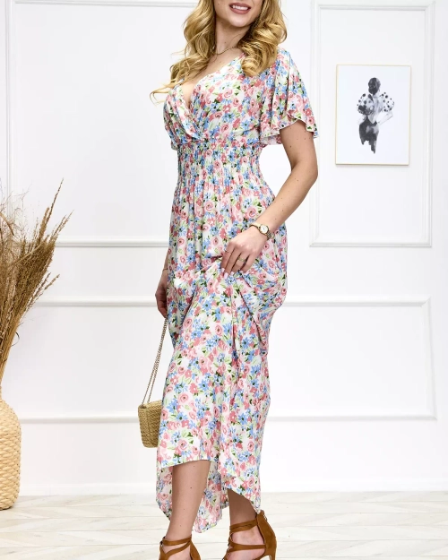 Рожево-зелена жіноча квіткова сукня міді - Туфлі