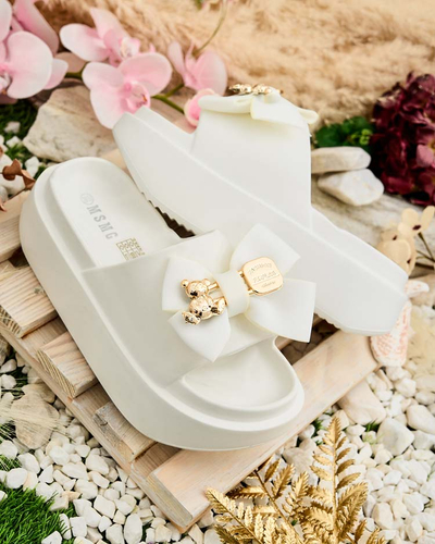 Royalfashion Damen-Gummi-Flip-Flops mit Zierschleife Apis