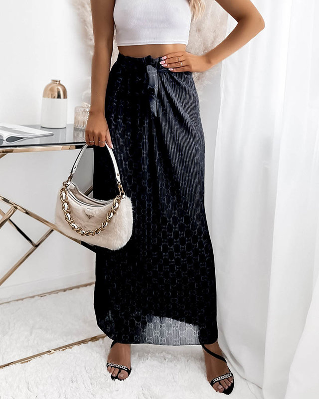 Schwarzer Damen-Faltenrock mit Muster - Kleidung