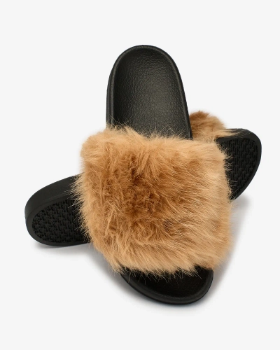 Beige Damenhausschuhe mit Fell Danita - Schuhe