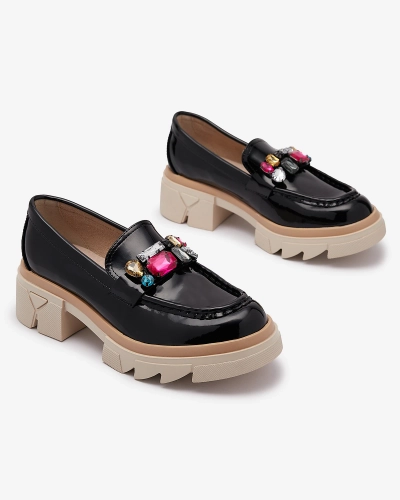 Schwarz lackierte Mokassins mit farbigen Steinen Sarix - Footwear