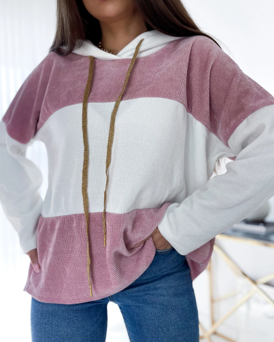 Royalfashion Weiß-rosa Oversize-Damen-Kapuzenpullover