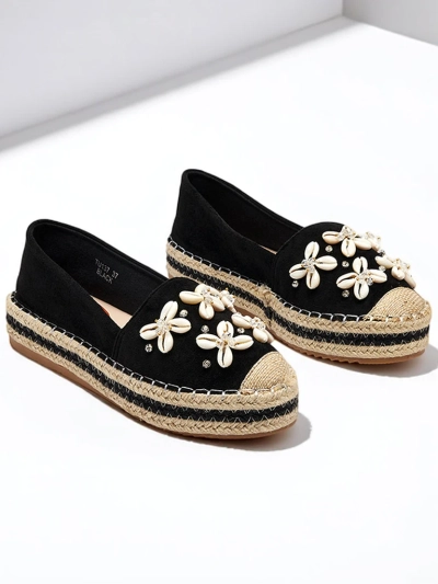 Schwarze Plateau-Espadrilles für Damen mit Verzierungen Izira - Schuhe