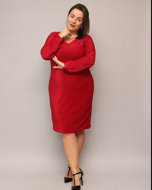 Royalfashion Блискуча жіноча сукня до коліна червоного кольору PLUS SIZE