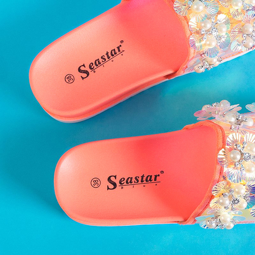 Коралові жіночі шльопанці на платформі з оздобленням Maurelle