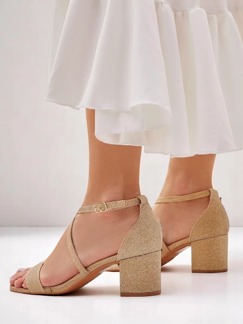 Жіночі сандалі Royalfashion Aurelia з тканини на підборах золоті 41