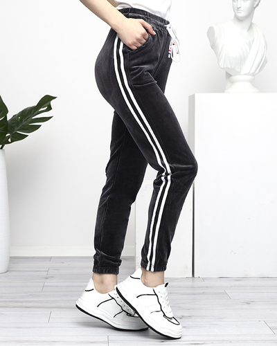 Dunkelgraue Velours-Trainingsanzüge mit Streifen für Damen - Kleidung