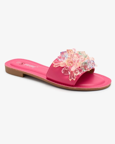 Royalfashion Fuchsia Damen Flip-Flops mit bunten Kristallen Bling Breeze