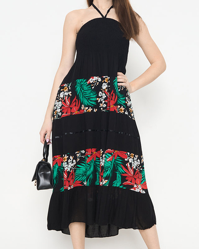Schwarzes Midikleid mit Blumenmuster für Damen - Kleidung