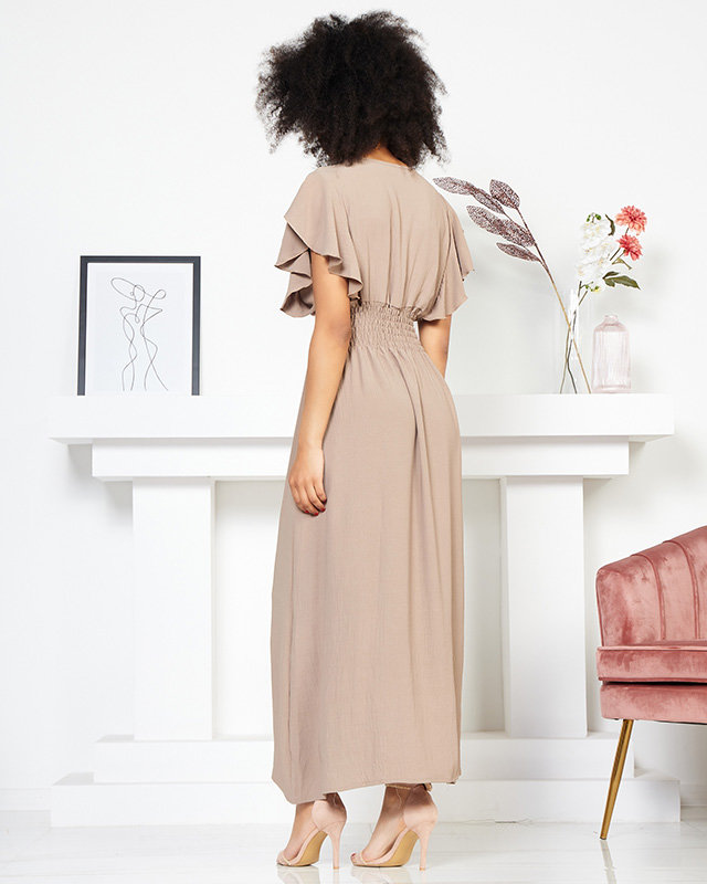 Hellbraunes Midikleid mit elastischem Bund - Bekleidung