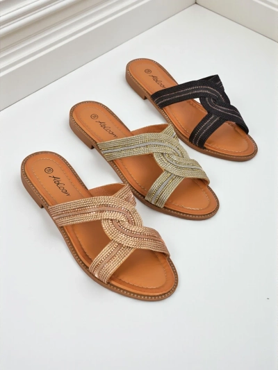 Royalfashion Damen Pantoletten Geflochten Woven Breeze