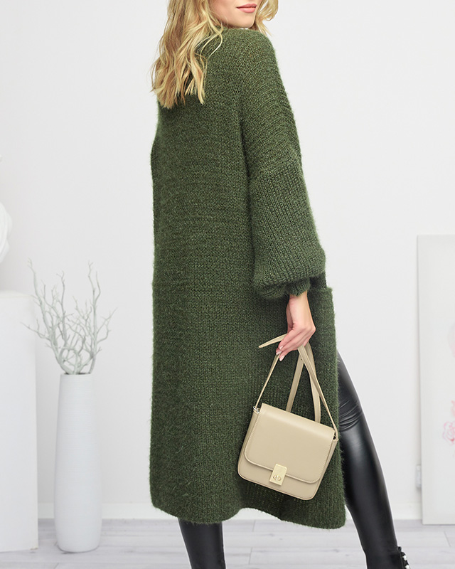 Dunkelgrüner weicher langer Cape-Pullover für Damen - Kleidung